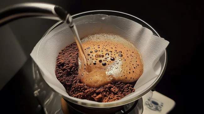 Frisch aufgebrühter Kaffee in Handfilter