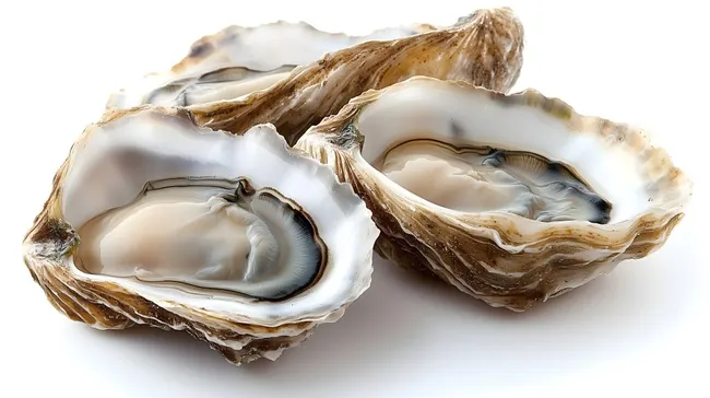 Frisch aufgeklappte Austern auf weißem Hintergrund