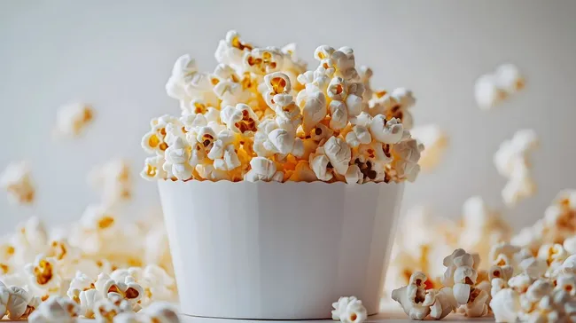 Frisch aufgepopptes Popcorn in weißer Schale