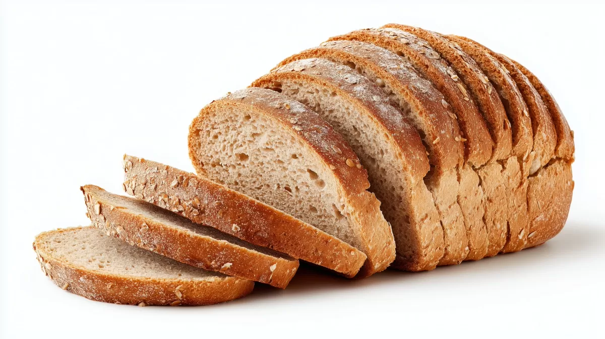 Frisch aufgeschnittenes Vollkornbrot auf weißem Hintergrund