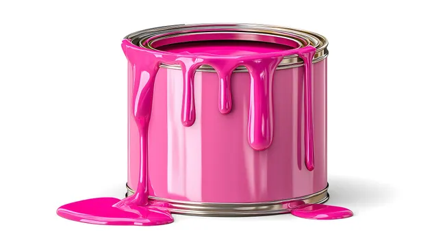 Frisch aufgetragene pinke Wandfarbe auf Metalldose