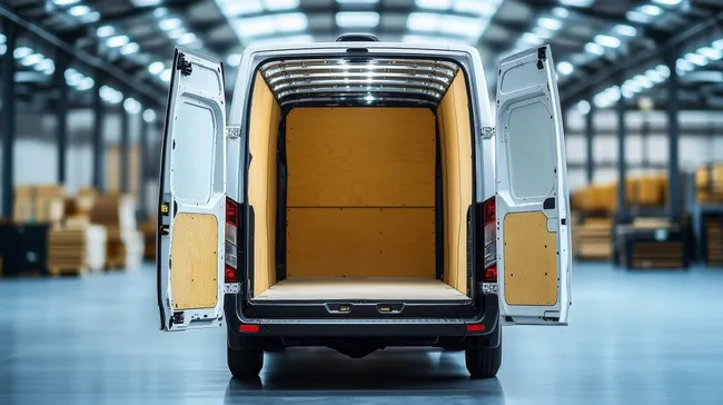 Frisch ausgelieferter Liefervan im Logistiklager
