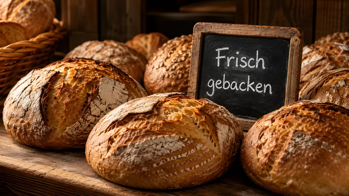 Frisch gebackene Brote in einer deutschen Bäckerei