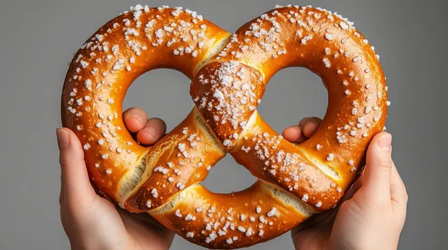 Frisch gebackene deutsche Laugenbrezeln in Nahaufnahme