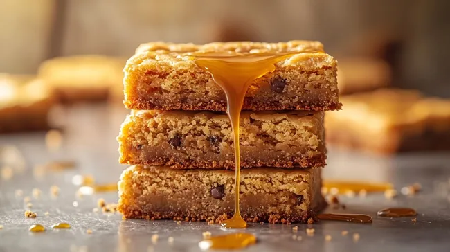 Frisch gebackene Karamell-Brownies mit flüssigem Topping