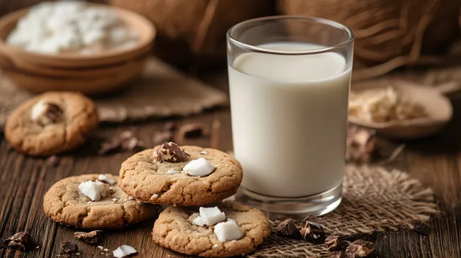 Frisch gebackene Kekse mit Schokoladenstückchen und Kokos