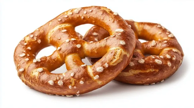 Frisch gebackene knusprige Brezeln auf weißem Hintergrund