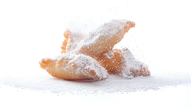 Frisch gebackene Krapfen mit Puderzucker