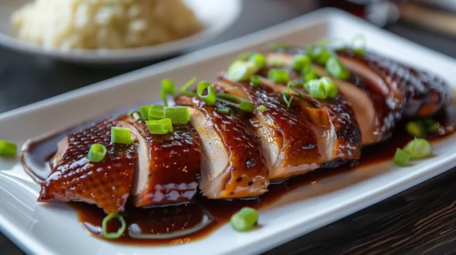 Frisch gebackene Peking-Ente mit Frühlingszwiebeln