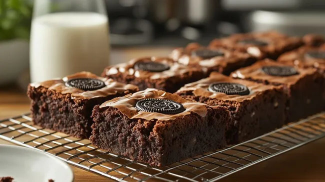 Frisch gebackene Schokolade-Oreo-Brownies auf Auskühldraht