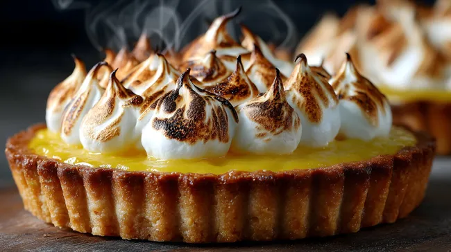 Frisch gebackene Zitronentarte mit goldbrauner Baiser-Haube