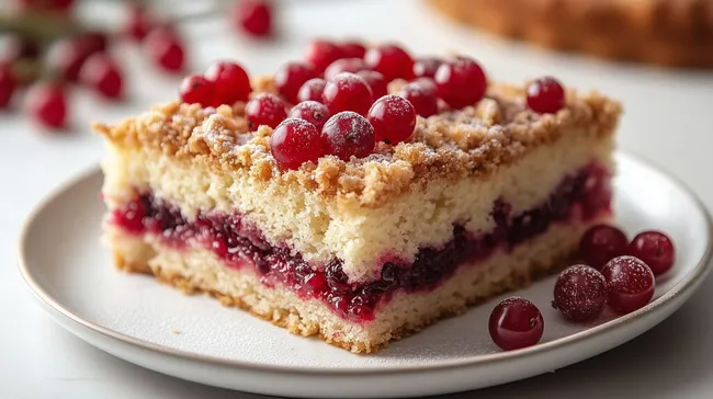 Frisch gebackener Heidelbeer-Streuselkuchen mit Früchten