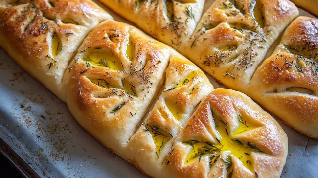 Frisch gebackener Rosmarin-Fougasse mit goldbrauner Kruste