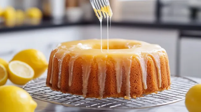 Frisch gebackener Zitronenkuchen mit Zuckerguss