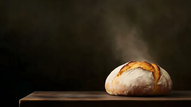 Frisch gebackenes Bauernbrot auf Holztisch