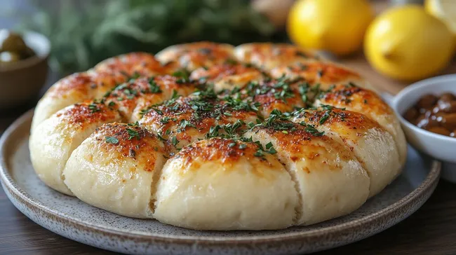 Frisch gebackenes Bazlama-Brot mit Kräutern