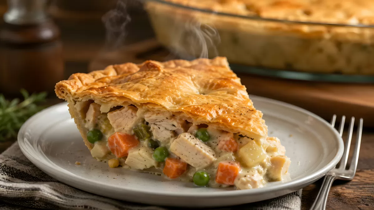 Frisch gebackenes Chicken Pot Pie mit Blätterteig