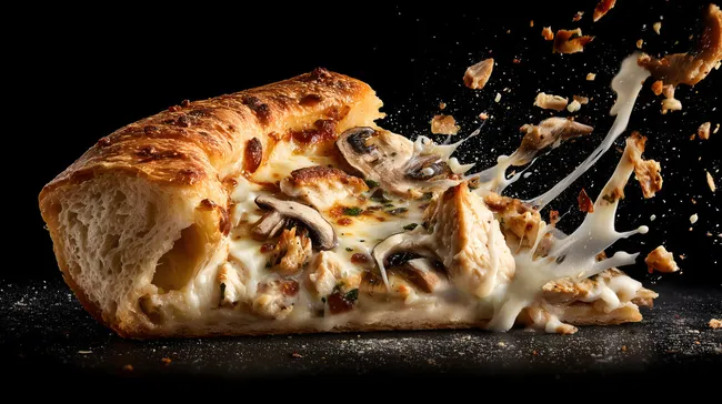 Frisch gebackenes Käse-Pilz-Brot mit Spritzeffekt