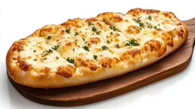 Frisch gebackenes Knoblauchbrot mit Käseüberbackung