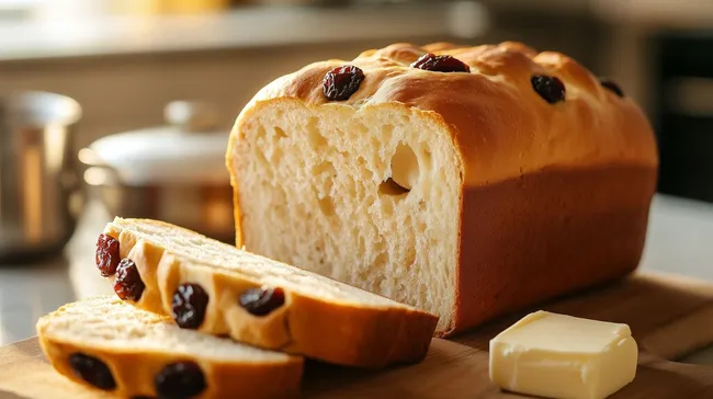 Frisch gebackenes Rosinen-Brot mit Butter
