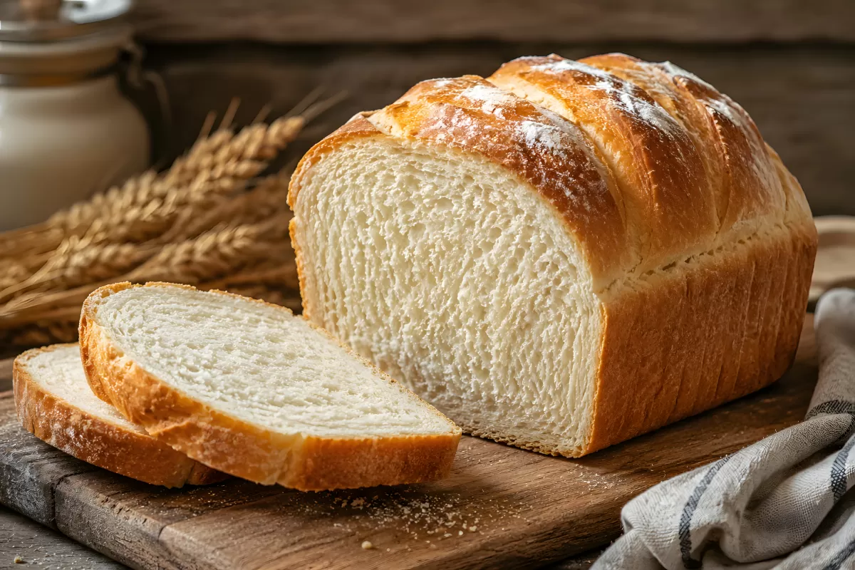 Frisch gebackenes Weißbrot auf Holzbrett aufgeschnitten