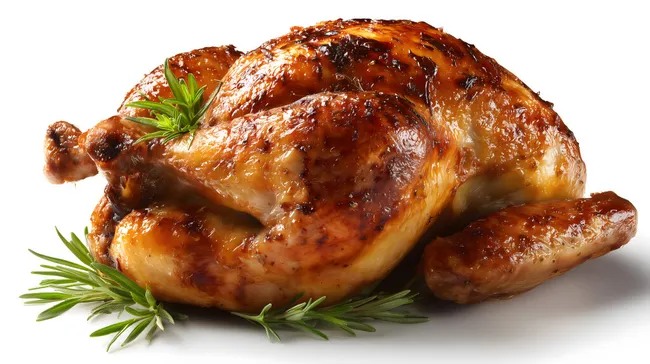 Frisch gebratener, würziger Truthahn auf weißem Hintergrund