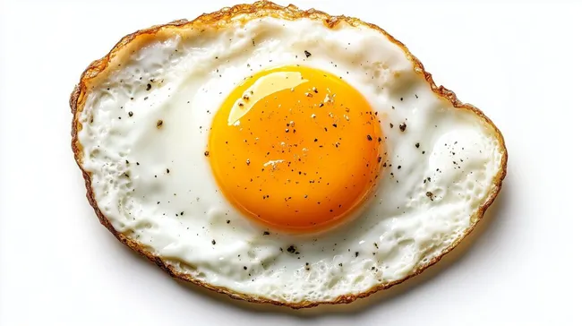 Frisch gebratenes Spiegelei mit Pfeffer auf Weiß