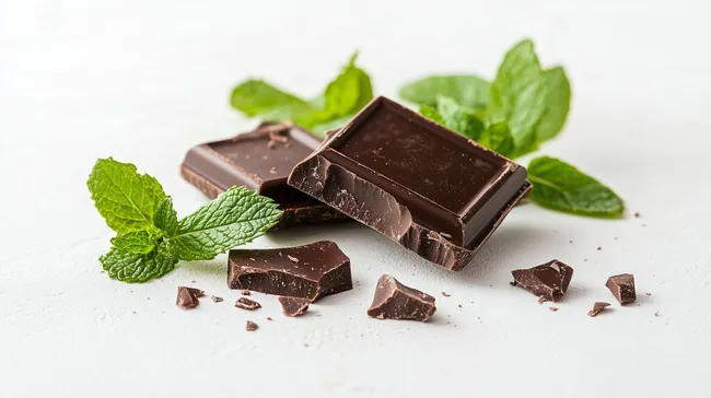 Frisch gebrochene Minz-Schokolade mit Blättern