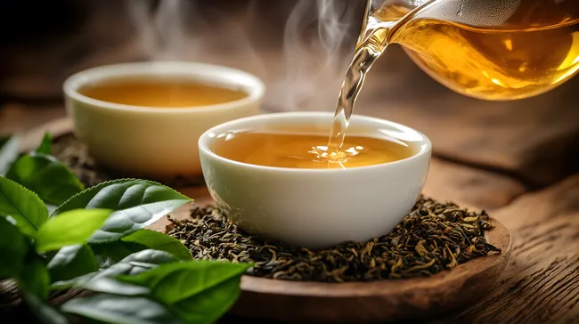 Frisch gebrühter Grüntee in eleganter Tasse