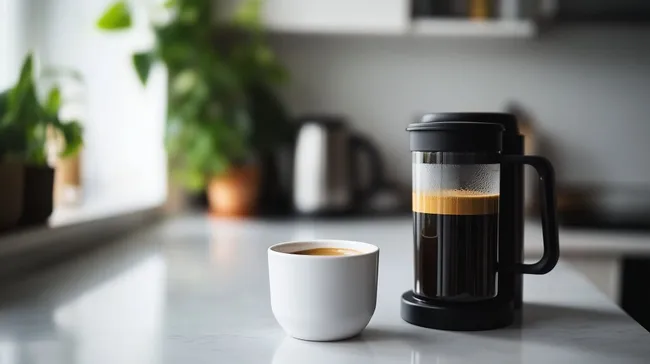 Frisch gebrühter Kaffee in weißer Tasse