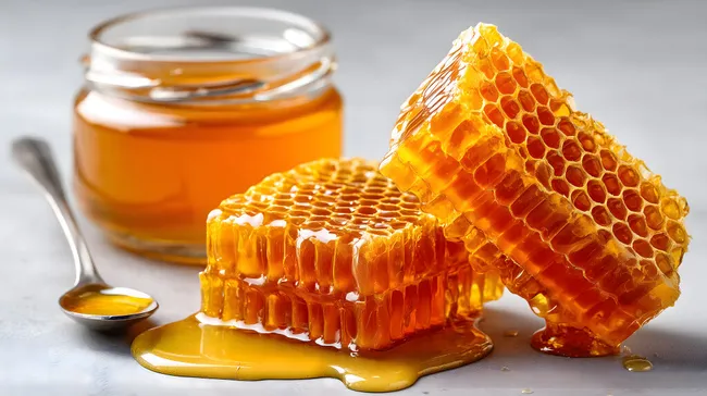 Frisch geernete Bienenwaben mit goldenem Honig