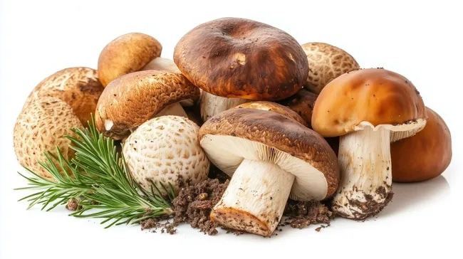 Frisch geerntete Steinpilze mit Rosmarin