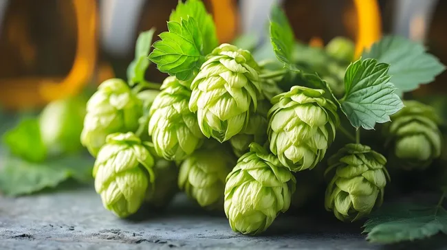 Frisch geernteter grüner Hopfen in Nahaufnahme