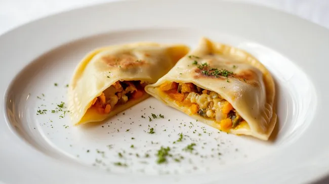 Frisch gefüllte Maultaschen mit Petersilie