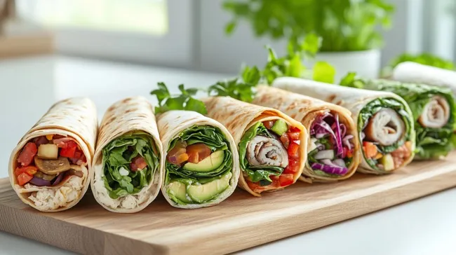 Frisch gefüllte Wraps mit buntem Gemüse und Salat