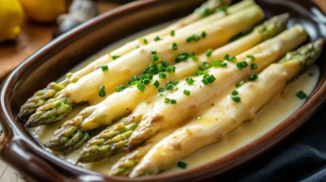 Frisch gegarter Spargel mit Sauce Hollandaise