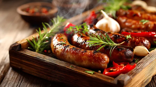 Frisch gegrillte Bratwurst mit Kräutern und Gewürzen