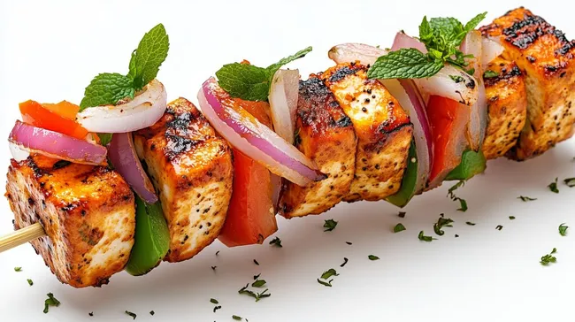 Frisch gegrillter Paneer-Salat-Spieß mit Gemüse