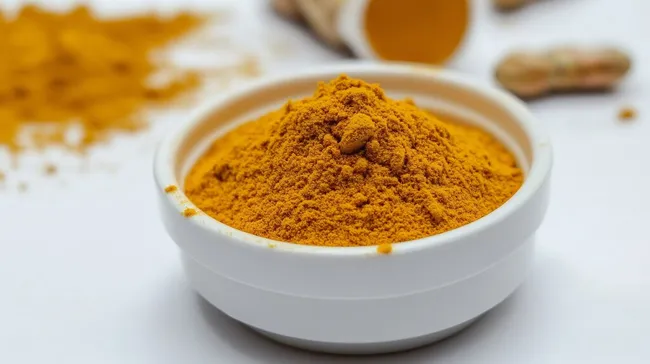 Frisch gemahlener Kurkuma in weißer Schale