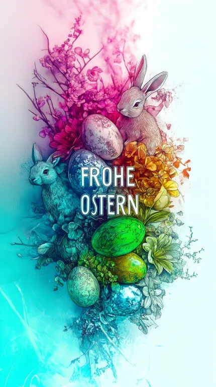 Frisch gemalte Osterillustration mit Hasen und Eiern