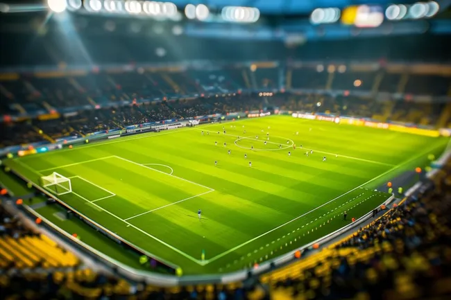 Frisch gepflegter Fußballplatz mit Tilt-Shift-Effekt