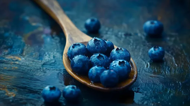 Frisch gepflückte Blaubeeren auf Holzlöffel