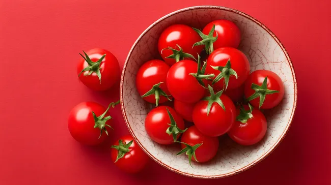Frisch gepflückte Kirschtomaten in rustikaler Schale