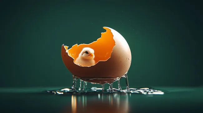 Frisch geschlüpftes Küken in aufgebrochenem Ei