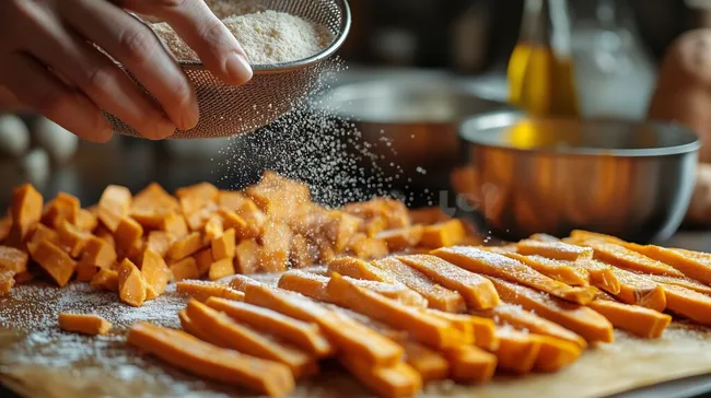 Frisch geschnittene Süßkartoffel-Pommes mit Meersalz