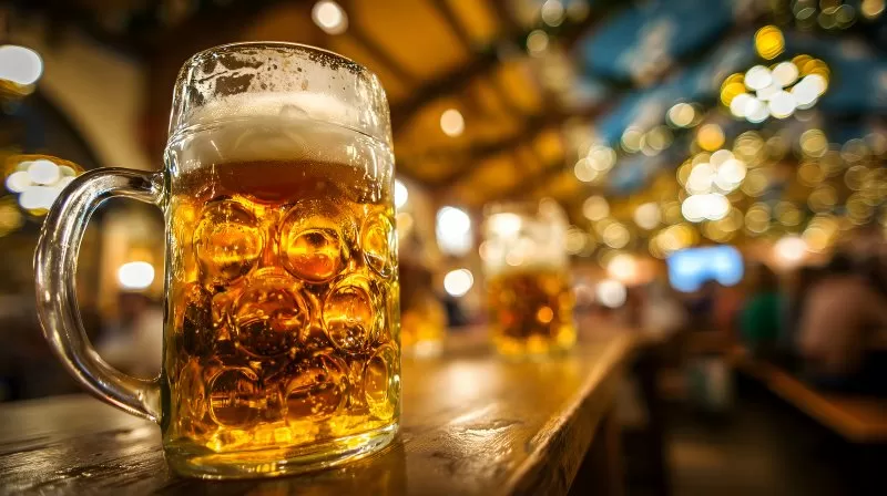 Frisch gezapftes Bier im Festzelt auf dem Oktoberfest