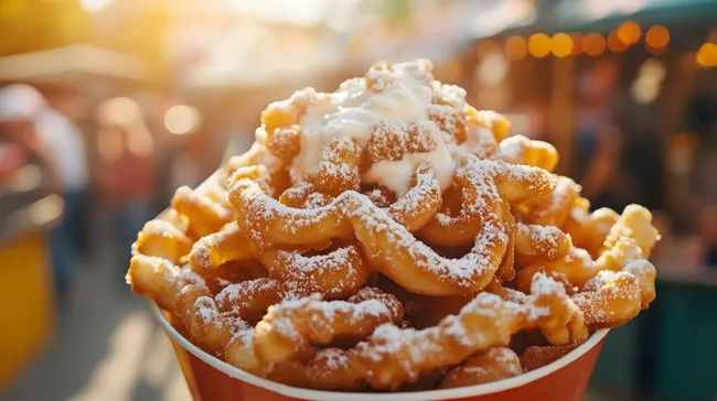 Frisch gezuckerte Funnel Cakes - köstliches Jahrmarktsfutter