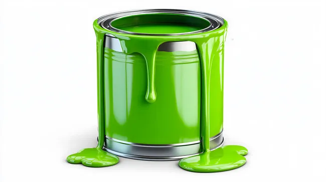 Frisch tropfende Farbdose in leuchtend grüner Farbe