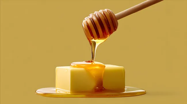 Frisch tropfender Honig auf Butterblöckchen