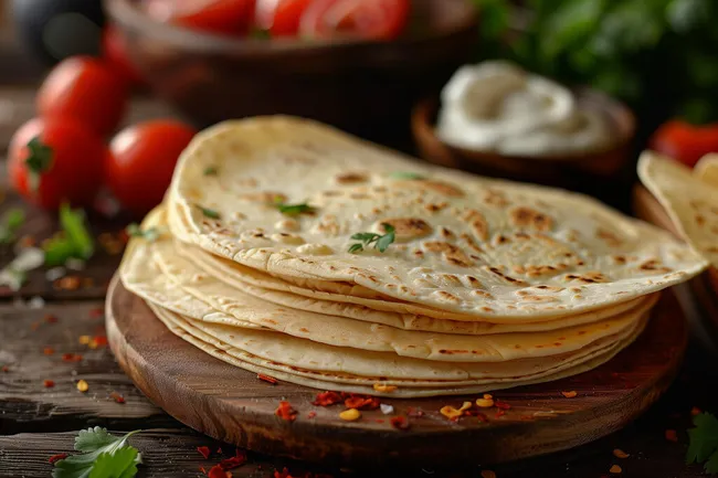 Frisch zubereitete Fladenbrot-Scheiben auf Holztisch